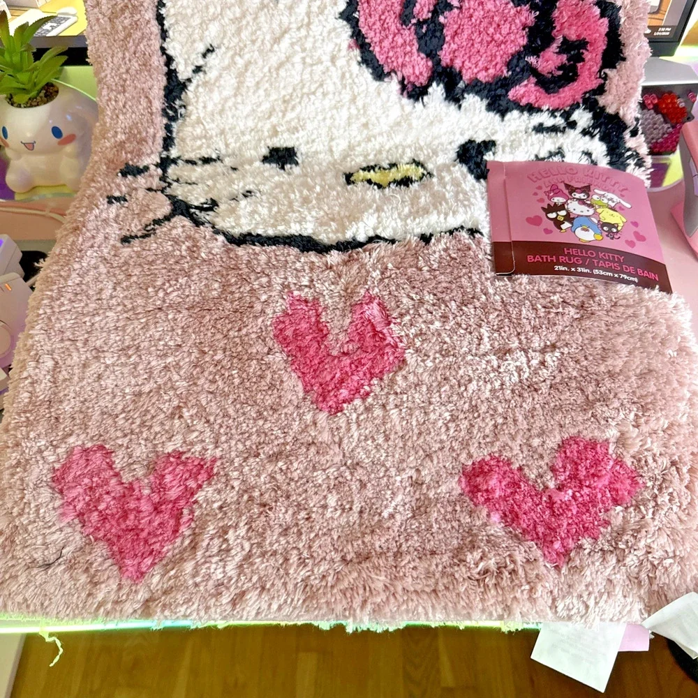 Hello Kitty Bath Rug 21x31 Wink Heart Soft Plush Valentine Face 2025 Sanrio Pink